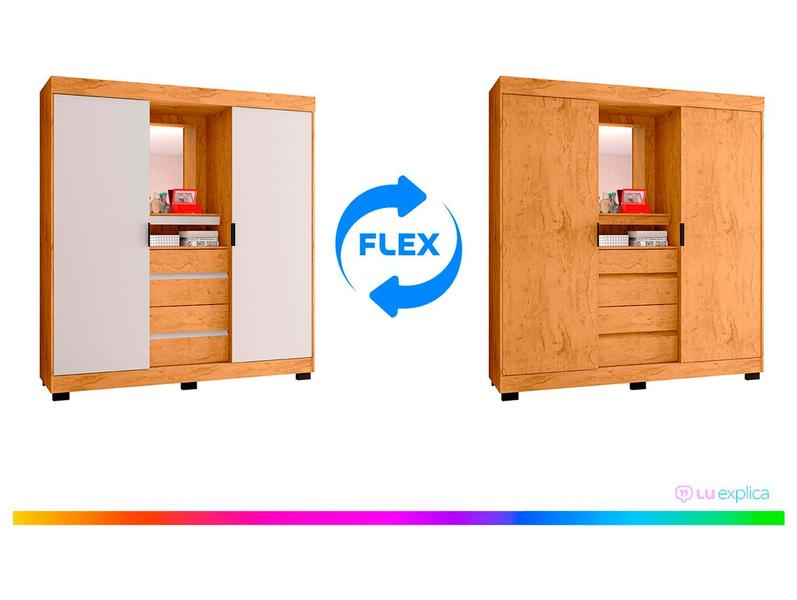 Guarda-roupa Casal com Espelho 2 Portas de Correr 4 Gavetas