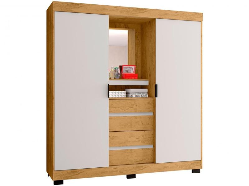 Guarda-roupa Casal com Espelho 2 Portas de Correr 4 Gavetas Araplac Sintra CAP24024 Guarda-roupa Casal com Espelho 2 Portas de Correr 4 Gavetas Araplac Sintra CAP24024