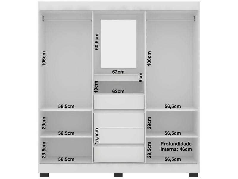 Imagem de Guarda-roupa Casal com Espelho 2 Portas de Correr 4 Gavetas Araplac Sintra CAP24024