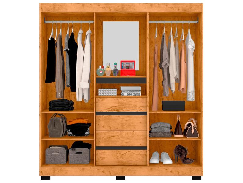 Guarda-roupa Casal com Espelho 2 Portas de Correr 4 Gavetas