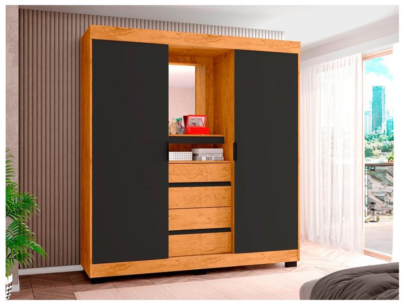 Guarda-roupa Casal com Espelho 2 Portas de Correr 4 Gavetas