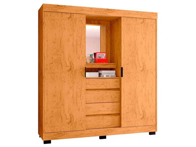 Guarda-roupa Casal com Espelho 2 Portas de Correr 4 Gavetas