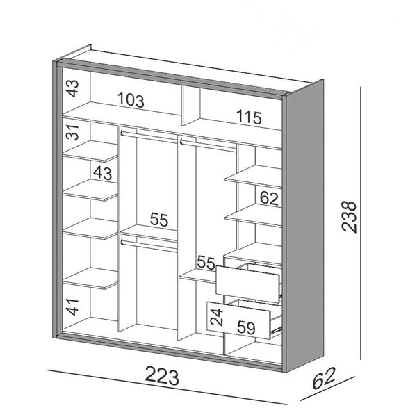 Imagem de Guarda Roupa Casal com Espelho 223cm 2 Portas 100% MDF TW602E Freijó/Off White - Dalla Costa