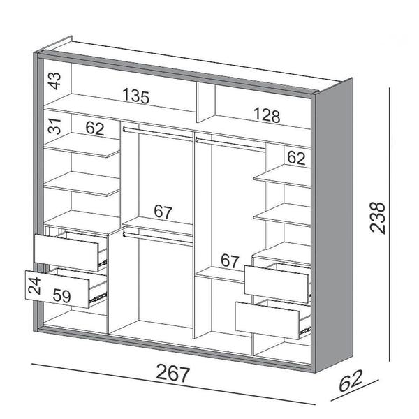 Imagem de Guarda Roupa Casal Com Espelho 267Cm 2 Portas 100% Mdf Tw603E Freijó-Off White