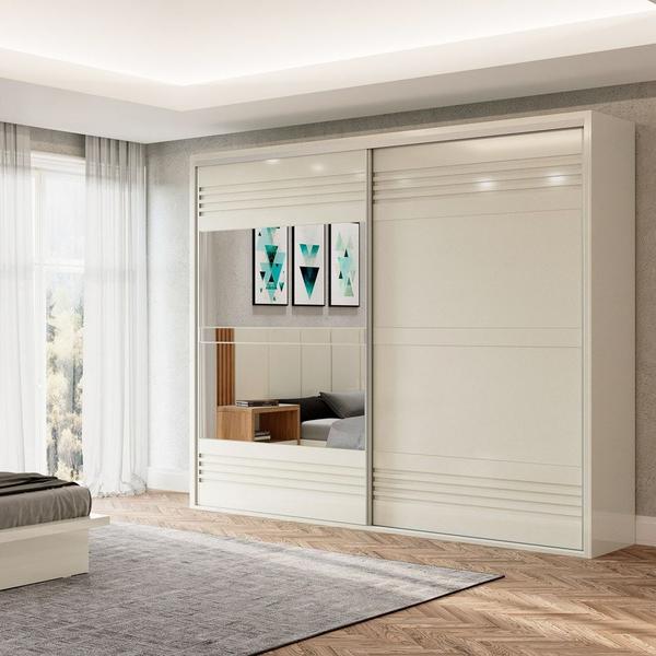 Imagem de Guarda Roupa Casal com Espelho 267cm 2 Portas 100% MDF TW603E Off White - Dalla Costa