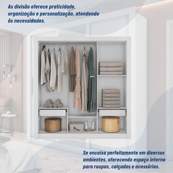 Imagem de Guarda-roupa Casal com Espelho 3 Portas 2 Gavetas Quito Espresso Móveis Branco