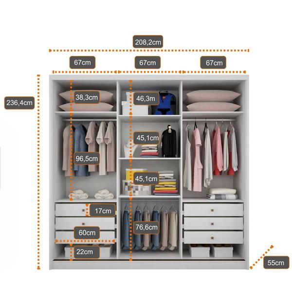 Imagem de Guarda-Roupa Casal Com Espelho 3 Portas 6 Gavetas Medelim Novo Horizonte