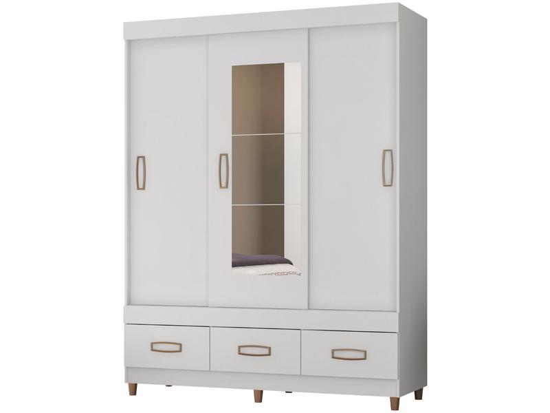 Guarda-roupa Casal com Espelho 3 Portas - de Correr 3 Gavetas Araplac E20033 Guarda-roupa Casal com Espelho 3 Portas - de Correr 3 Gavetas Araplac E20033