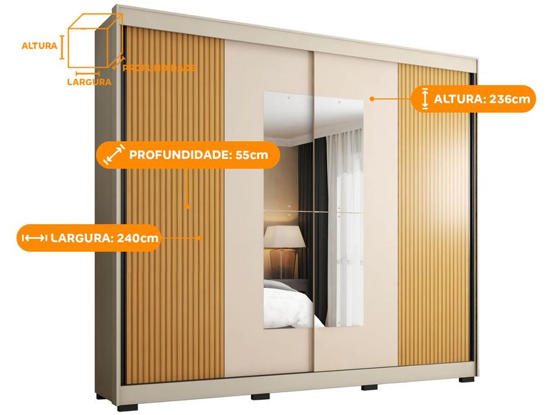 Guarda-roupa Casal com Espelho Gavetas Portas de Correr