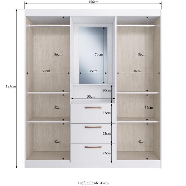 Imagem de Guarda Roupa Casal com Espelho 4 Portas 3 Gavetas Capelinha 156cm Panamá Amarula Doripel