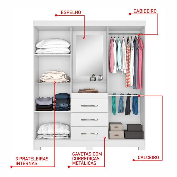 Imagem de Guarda-Roupa Casal com Espelho 4 Portas 3 Gavetas Paris Notável Branco/Rosa