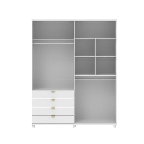 Imagem de Guarda-Roupa Casal com Espelho 4 Portas 4 Gavetas 100% MDF Look 181 cm - Branco Fosco c/ Champanhe