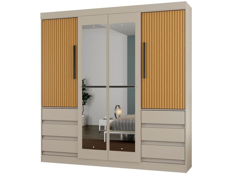 Guarda-roupa Casal com Espelho 4 Portas 6 Gavetas Araplac Atraente