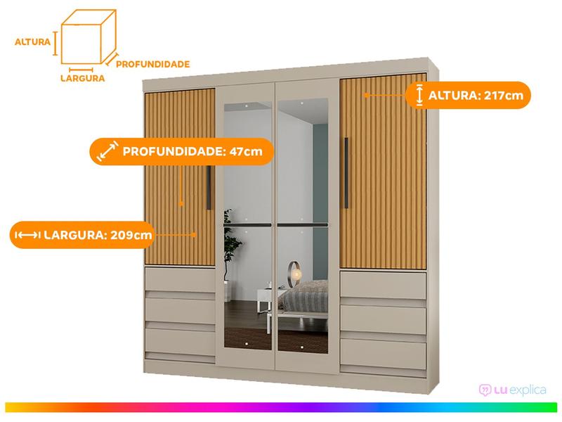 Guarda-roupa Casal com Espelho 4 Portas 6 Gavetas Araplac Atraente