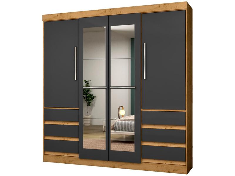 Guarda-roupa Casal com Espelho 4 Portas 6 Gavetas Araplac Sofia Guarda-roupa Casal com Espelho 4 Portas 6 Gavetas Araplac Sofia