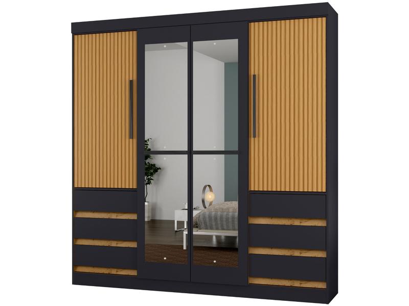 Guarda-roupa Casal com Espelho 4 Portas 6 Gavetas Araplac Sofia