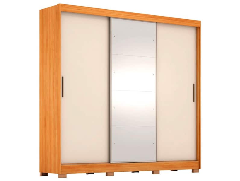 Guarda-roupa Casal com Espelho 6 Gavetas 3 Portas de Correr Demobile Londres Guarda-roupa Casal com Espelho 6 Gavetas 3 Portas de Correr Demobile Londres