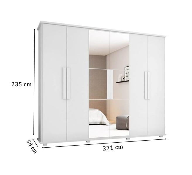 Imagem de Guarda-Roupa Casal com Espelho 6 Portas 4 Gavetas Canadá Branco  RV Móveis