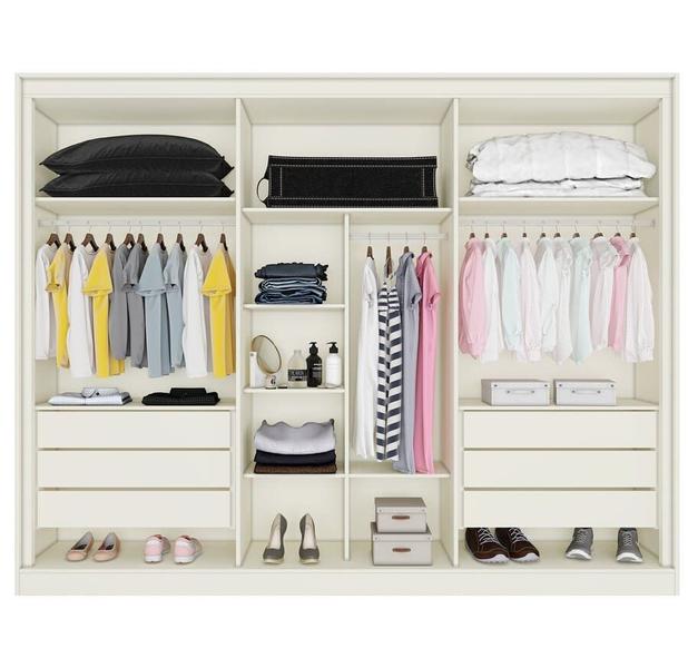 Imagem de Guarda Roupa Casal com Espelho 6 Portas 6 Gavetas - Argos-Off White/Peroba - Made Marcs