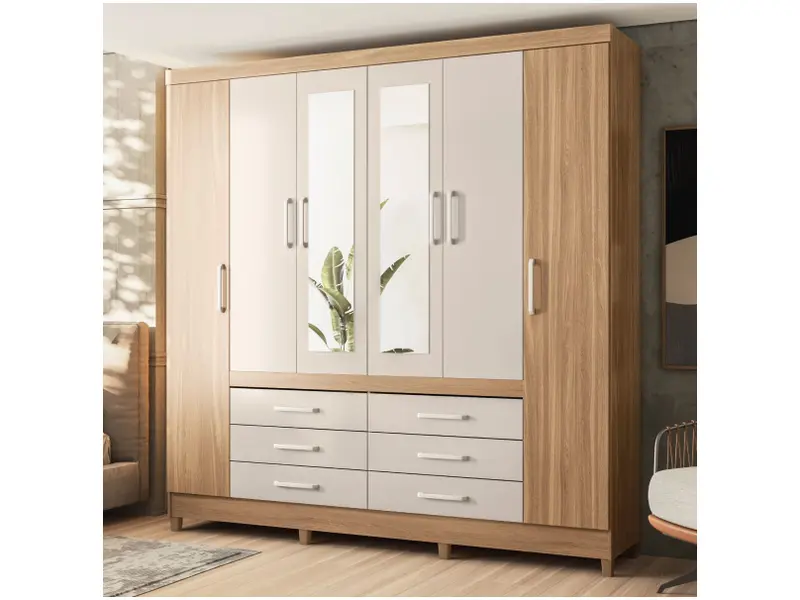 Guarda-roupa Casal com Espelho Portas Guarda-Roupa Roupeiro