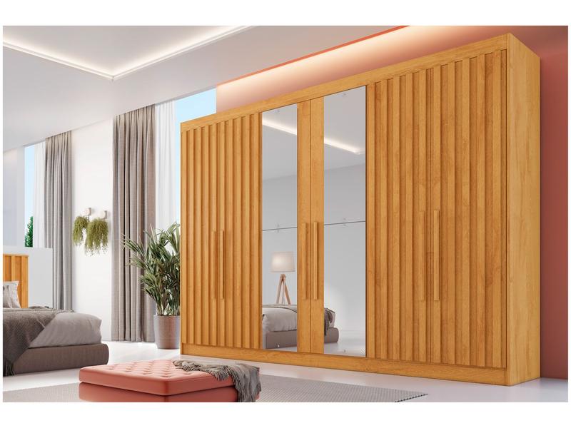 Guarda-roupa Casal com Espelho 6 Portas 6 Gavetas Móveis Europa Ripado Potente Guarda-roupa Casal com Espelho 6 Portas 6 Gavetas Móveis Europa Ripado Potente