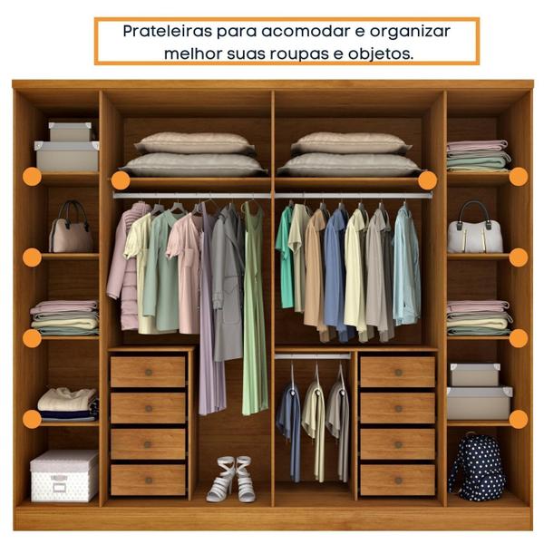 Imagem de Guarda Roupa Casal com Espelho 6 Portas 8 Gavetas 181cm Sevilla