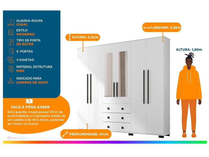 Imagem de Guarda-roupa Casal com Espelho 6 Portas Araplac Malu