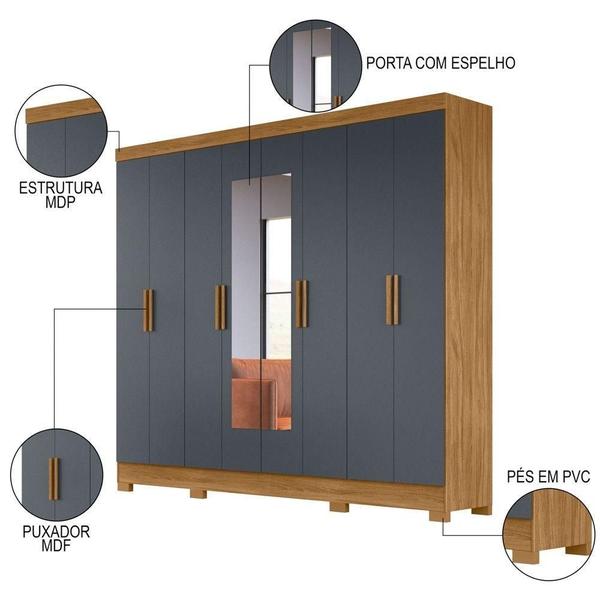 Imagem de Guarda Roupa Casal Com Espelho 8 Portas 236cm ágata M07 Freijó-cinza