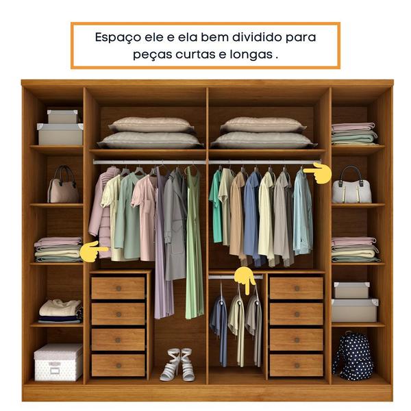 Imagem de Guarda Roupa Casal Com Espelho e 10 Pés 6 Portas 8 gavetas Sevilla Tcil Móveis