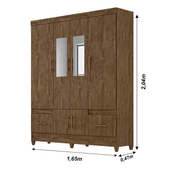 Imagem de Guarda Roupa Casal com Espelho MS912 4 portas 2 gavetas Castanho Wood - Moval