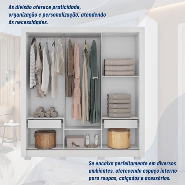 Imagem de Guarda-roupa Casal com Espelhos 3 Portas 2 Gavetas com Pés Quito Espresso Móveis Branco