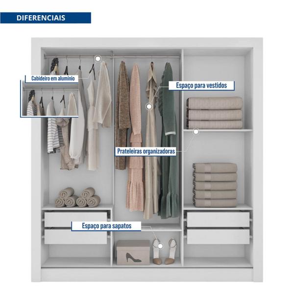 Imagem de Guarda Roupa Casal com Espelhos 3 Portas 4 Gavetas Quito Espresso Móveis Branco