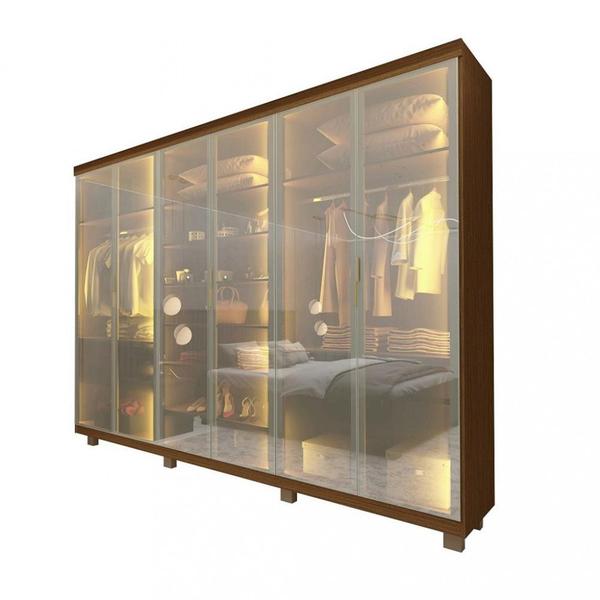 Imagem de Guarda Roupa Casal com Vidro Reflecta LED e Pés 6 Portas 100 MDF Imperatriz Gelius