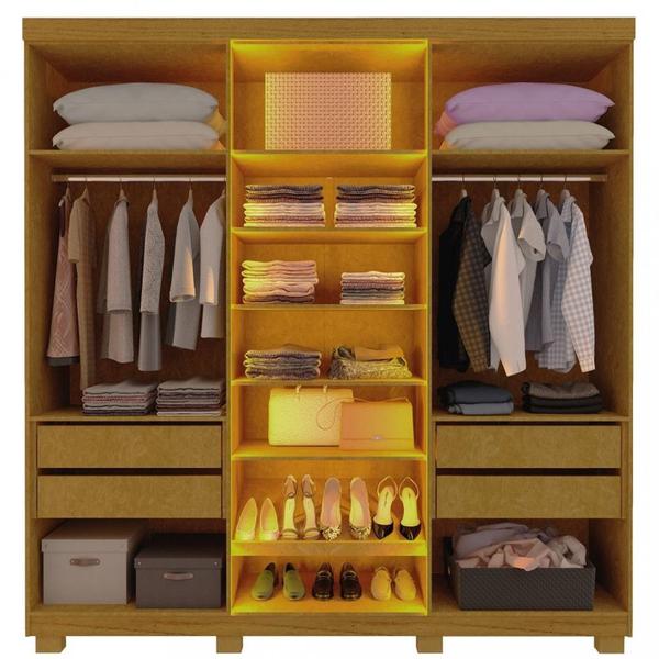 Imagem de Guarda Roupa Casal com Vidro Reflecta LED e Pés 6 Portas 100 MDF Imperatriz Gelius