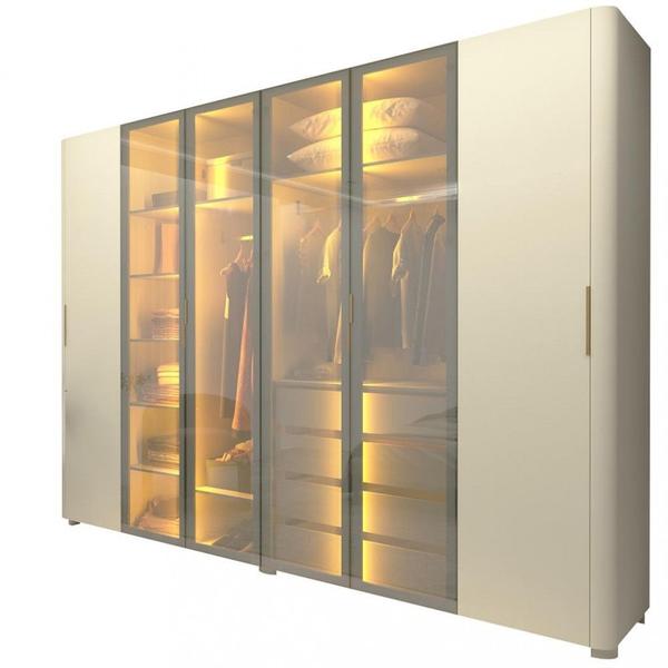 Imagem de Guarda Roupa Casal com Vidro Reflecta LED e Pés 6 Portas 100 MDF Innova Gelius