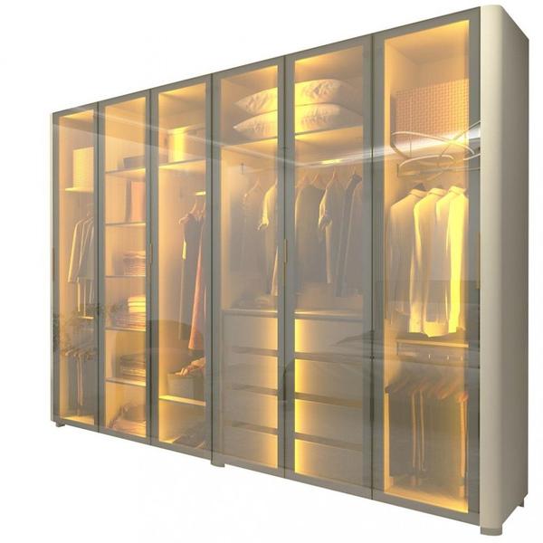 Imagem de Guarda Roupa Casal com Vidro Reflecta LED e Pés 6 Portas 100 MDF Innova Gelius