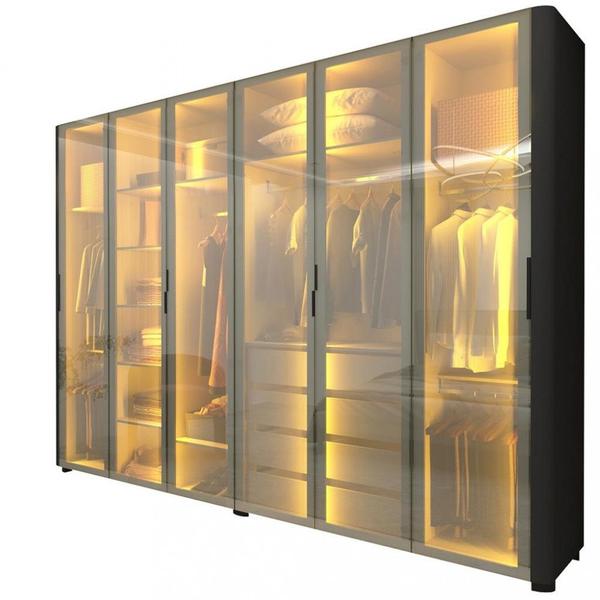 Imagem de Guarda Roupa Casal com Vidro Reflecta LED e Pés 6 Portas 100 MDF Innova Gelius