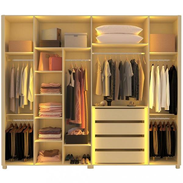 Imagem de Guarda Roupa Casal com Vidro Reflecta LED e Pés 6 Portas Innova Gelius