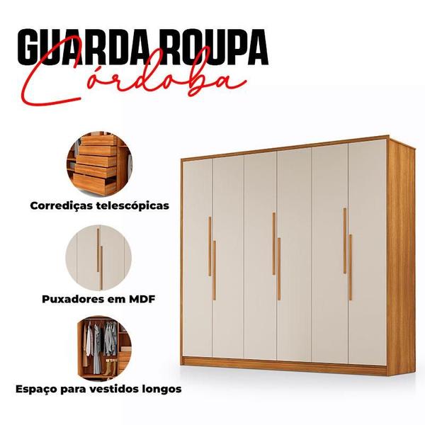 Imagem de Guarda Roupa Casal Córdoba 6 Portas Freijó Off White Pina - Luapa