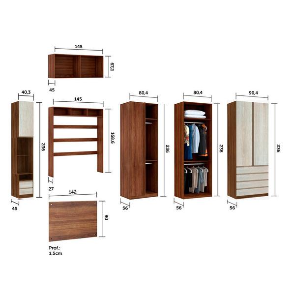 Imagem de Guarda Roupa Casal de Canto 9 Portas 6 Gavetas Nogueira Dourado Legno Crema Prime Luciane Móveis