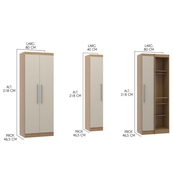 Imagem de Guarda Roupa Casal de Canto Modulado 166/240x218Cm Selene 5 Peças MDP Carvalho MENU