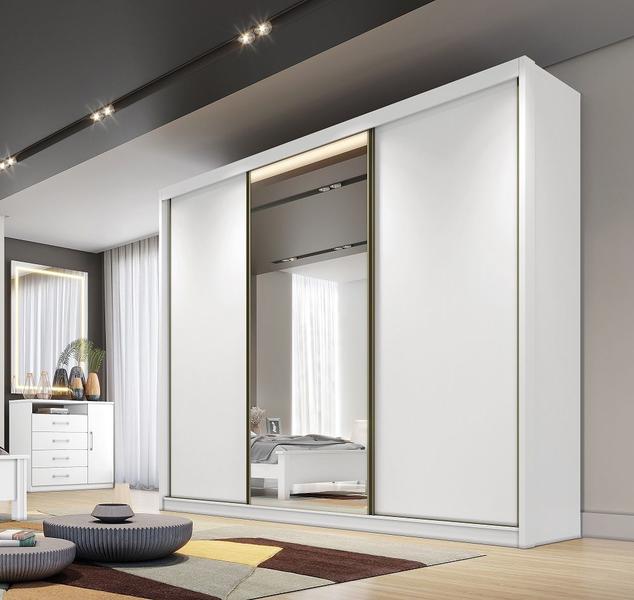 Imagem de Guarda Roupa Casal Diamond Branco 3 Portas C/ 1 Espelho 8 Gavetas Novo Horizonte