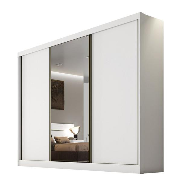 Imagem de Guarda Roupa Casal Diamond Branco 3 Portas C/ 1 Espelho 8 Gavetas Novo Horizonte