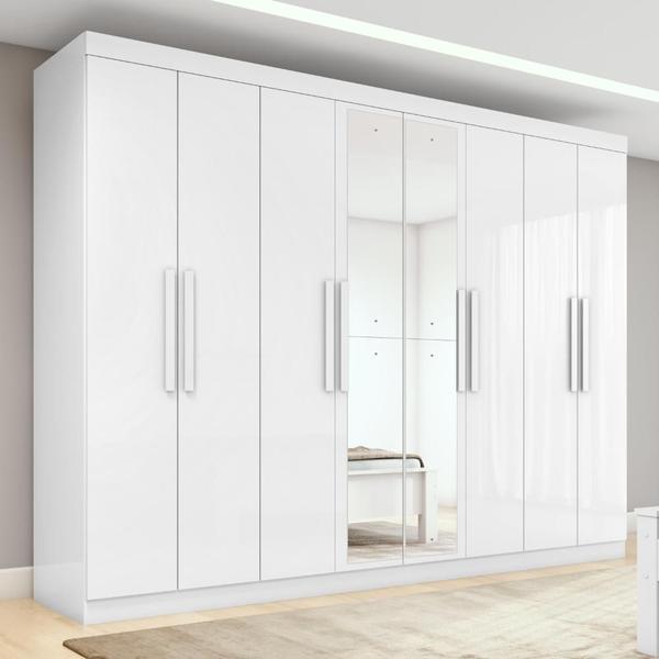 Guarda-roupa Casal Easy Slim 8 Portas Com Espelho Branco - Móveis Lopas Guarda-roupa Casal Easy Slim 8 Portas Com Espelho Branco - Móveis Lopas