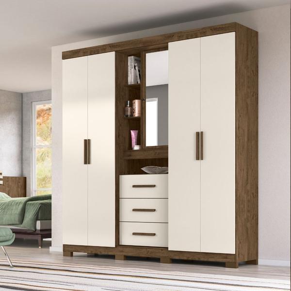 Imagem de Guarda Roupa Casal Eldorado 5 Portas Castanho Wood Off White Moval