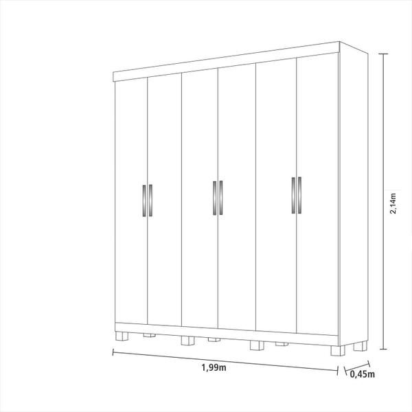Imagem de Guarda-Roupa Casal em MDF 6 Portas 3 Gavetas Espelho Interno Giratório e Pés Clara Panan Móveis