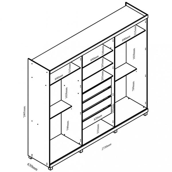 Imagem de Guarda Roupa Casal Espelho Pés 6 Portas 4 Gavetas Absolut New Gelius