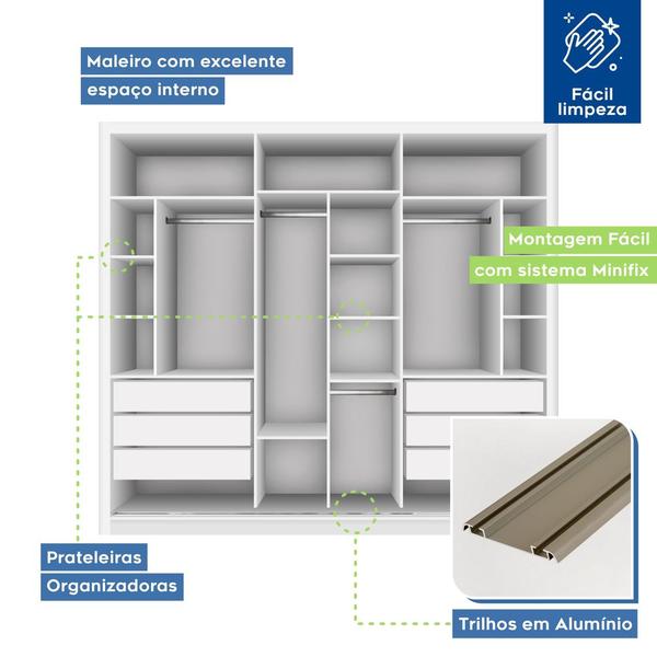 Imagem de Guarda Roupa Casal Europa com 3 Espelho 3 Portas  Minastex