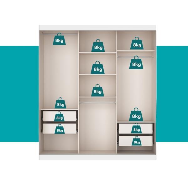 Imagem de Guarda Roupa Casal Fênix Carraro 3 Portas de Correr 4 Gavetas Espelho Branco