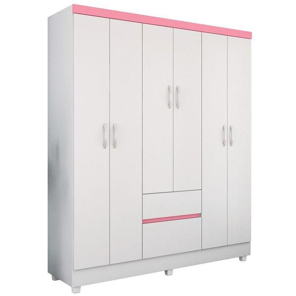 Imagem de Guarda Roupa Casal Flex 6 Portas 2 Gavetas Branco/Rosa